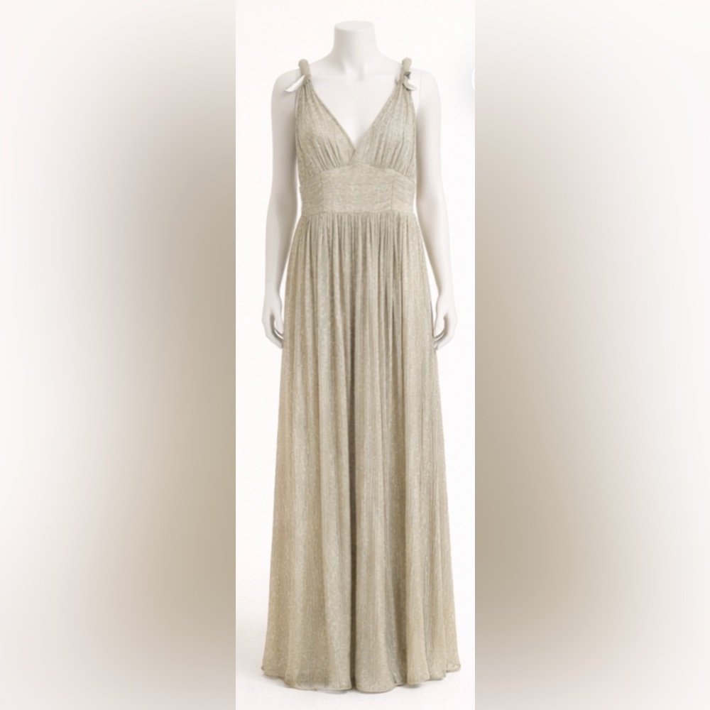 LINI Metallic Champagne V-Neck Maxi Dress